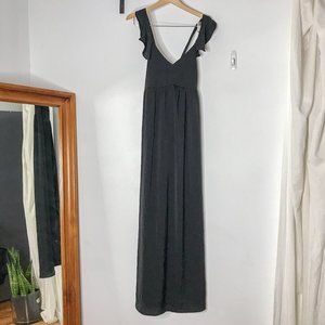 H&M MAMA Black Satin Ruffle X-Back Maxi Dress